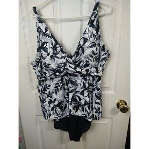 Swimsuits For All Black and White Floral One-Piece Swimdress